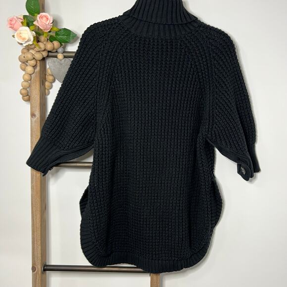 J Crew Black 3/4 Sleeve Chunky Knit Turtleneck Sweater Size Medium Large - Picture 5 of 8
